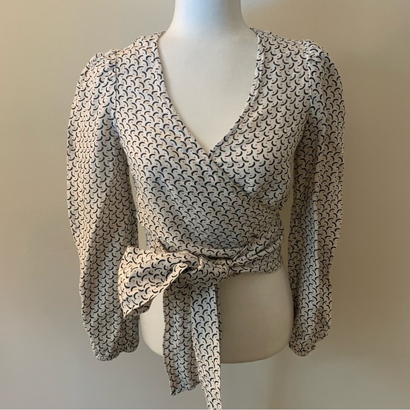 Billabong x Sincerely Jules Printed 100% Linen Long Sleeve Wrap Top Blouse - Picture 5 of 14